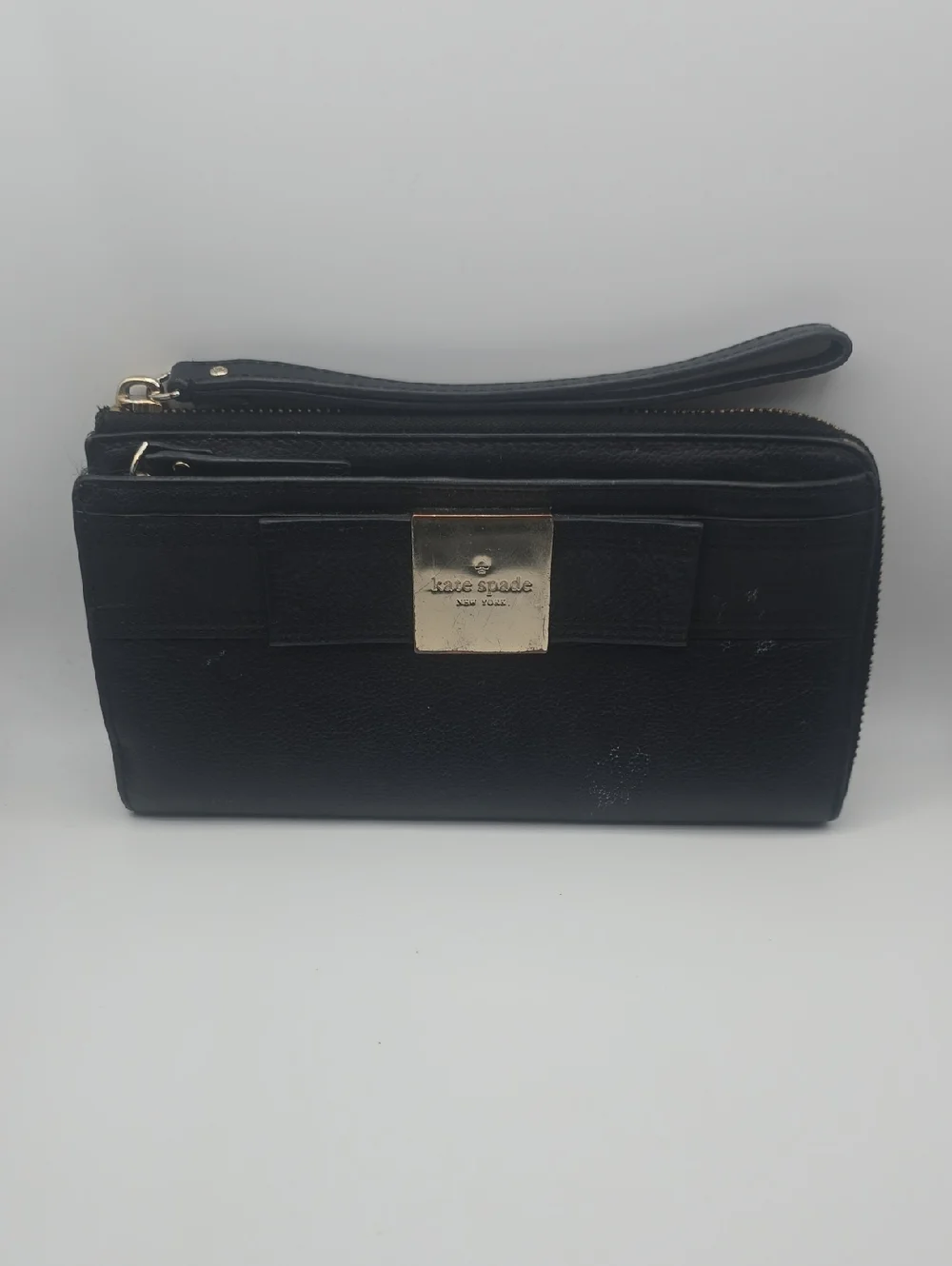 Kate Spade Big Bow Black Leather Zip Long Wristlet/Wallet (GOOD/FAIR)✨️🖤✨️